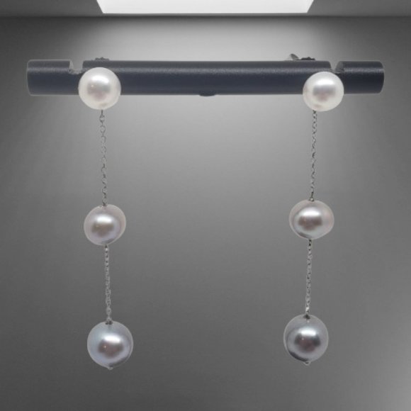 Graduated Multi Color Clear Cultured Freshwater Pearl Earrings - Picture 1 of 4